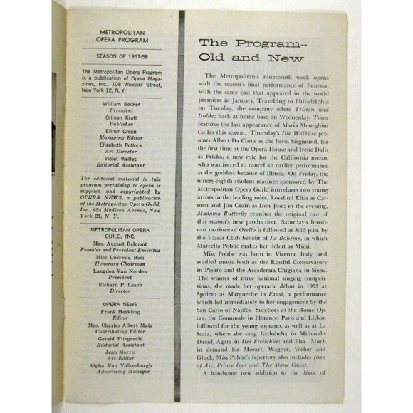 Program 1958 Season Metropolitan Opera Die Walkuere Otto Edelmann Irene Dalis - Picture 3 of 7